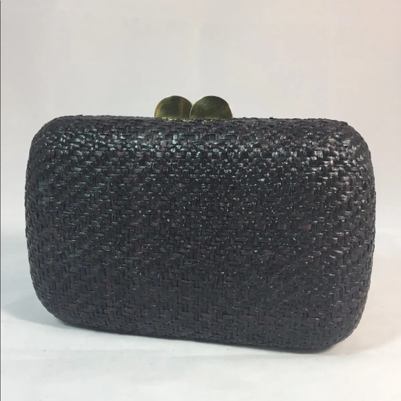 New Handmade Minaudière Clutch Black Woven Natural Fibre Tassel Gold Chain - Picture 4 of 12